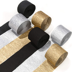Crepe Paper Streamers 6 Rolls 492Ft, Pack of Gold, Silver and Black Party Stream