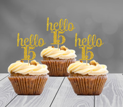 15th Birthday Decoration Glitter Cupcake Toppers (SET of 12) 20 Colors Available