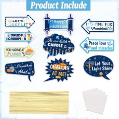 Hanukkah Photo Booth Props Set 10-Piece Blue Jewish Party Decorations Funny