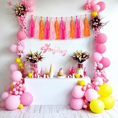 Rose red Pink and Orange Tassel Garland Banner Paper