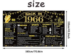 60Th Birthday Black Gold Party Decoration, Back in 1966 Banner 60 Year Old Birth