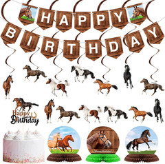 29 Pieces Horse Party Decorations Horse Birthday Banners Cowboy Hanging Swirls H