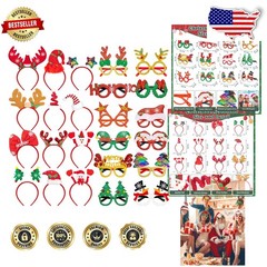 48ct Christmas Party Glasses & Headbands – 24 Unique Festive Designs