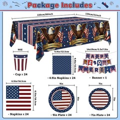 250th Anniversary Decorations- Serve 24 – Patriotic Plates Tablecloth Napkins Cu