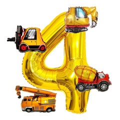 Construction Party Balloons Set, Large 40 Inch Gold Number 4 Balloon and 4 Mi…