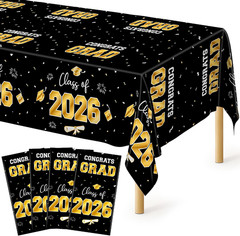 4 Pack Graduation Decorations, 54″ x 108″ Black and Gold Rectangle Graduation Ta