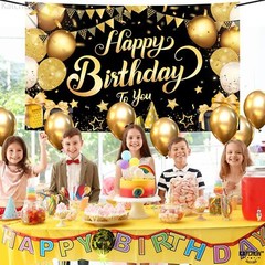 , Black and Gold Happy Birthday Banner – Xtralarge 72X44 Inch | Happy Birthday..