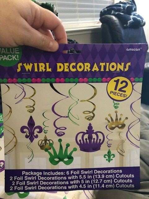 Mardi Gras Foil Swirl 12 pc Value Pack Hanging Decorations Purple Green Gold