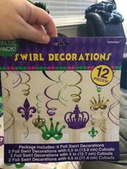 Mardi Gras Foil Swirl 12 pc Value Pack Hanging Decorations Purple Green Gold