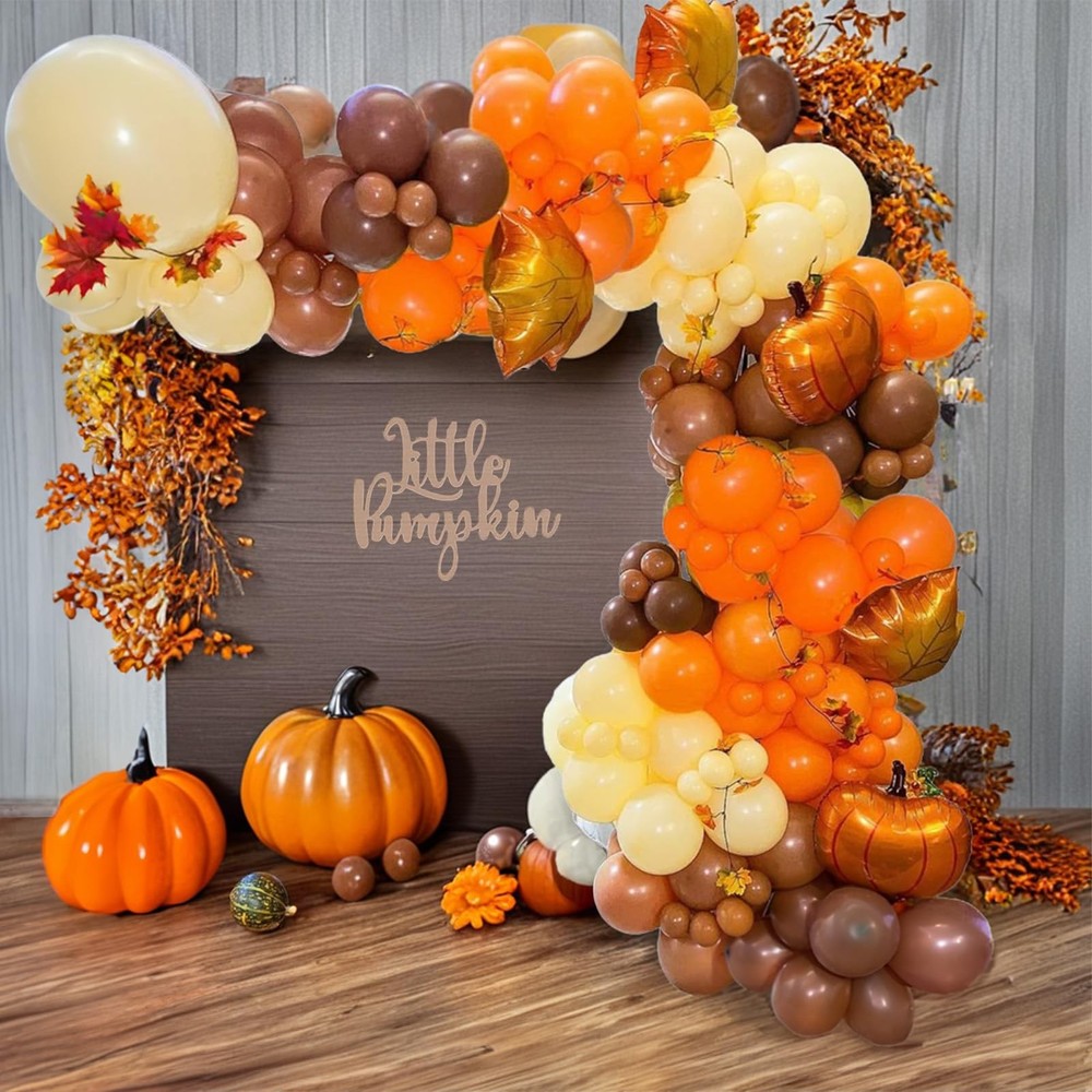 Orange Brown Lvory Balloon Arch Kit 142pcs Fall Balloon Garland with Pumpkin …