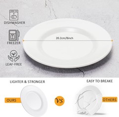 Melamine Dinner Plates Salad 8 inch Round 8 inches, White