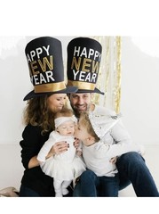 2 Pcs Black Gold Happy New Year Hat, New Year Top Hat for Men and Women