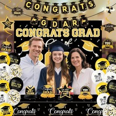 Class of 2026 Graduation Party Decorations Set, Black Gold Congrats Grad Banner