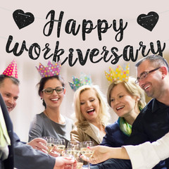 Black Glitter Happy Workiversary Banner – NO DIY -Black Work Anniversary Decorat
