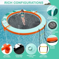Inflatable Water Hammock Floating Dock 8 FT with Mesh, Tanning Pool Raft Round R