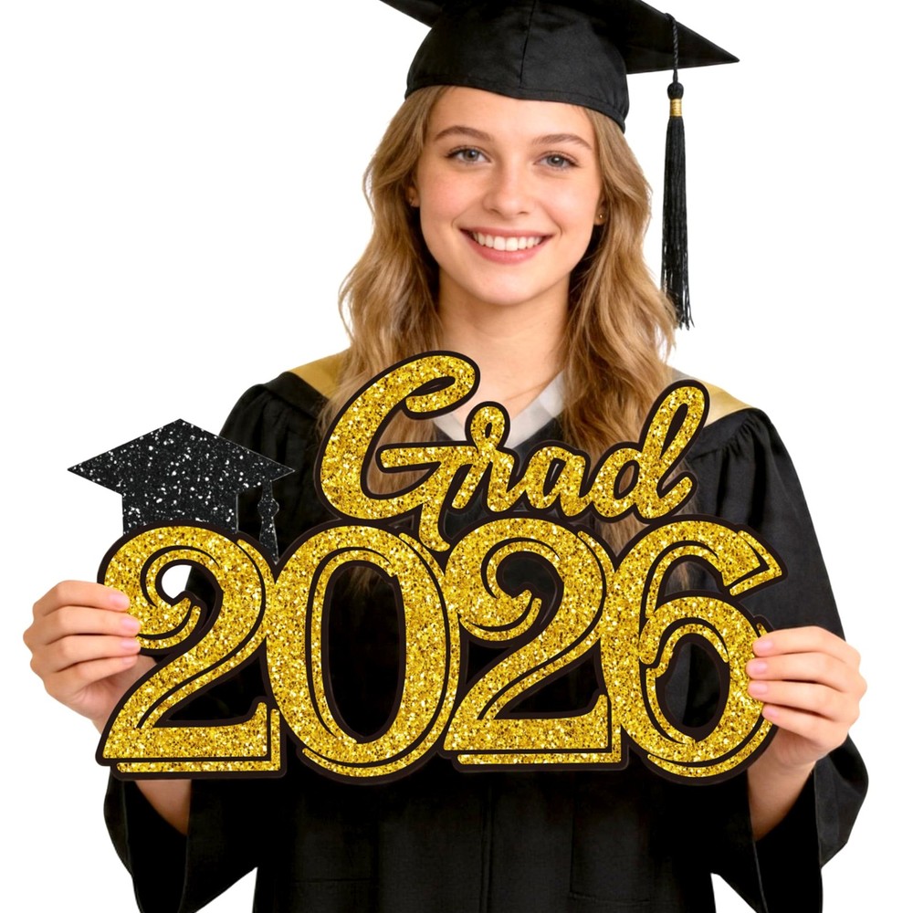 Graduation Party Decorations for Class of 2026 Gold Grad 2026 Wood Sign Phot…