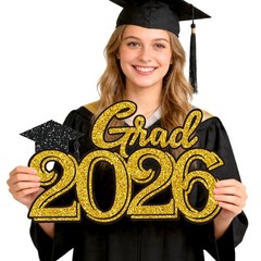 Graduation Party Decorations for Class of 2026 Gold Grad 2026 Wood Sign Phot…