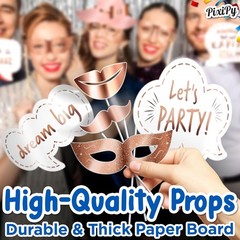 Premium Birthday Photo Booth Props Kit, 27 Pack of 27, White & Rose Gold