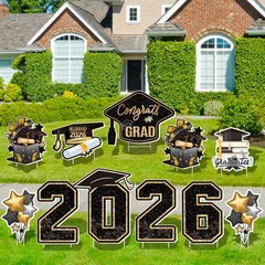 11 Pcs Graduation Yard Signs 2026 w/ Stakes, for College School Decor, Black