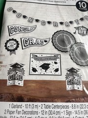 Silver/Blk Congrats Grad 10 Pc Room Decorating Kit School Spirit Graduation New