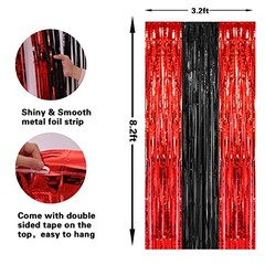 , 2 Pack 3.2×8.2 Feet Black and Red Foil Fringe Curtains Party Red and Black