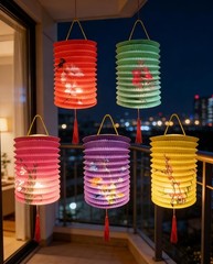 5 LED Lighted Paper Lanterns Hanging Decorations Set Colorful Party Home Decor