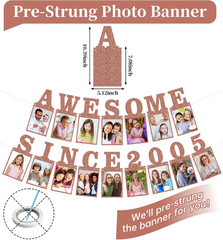 Pre-Strung Awesome since 2005 Photo Banner Birthday Decorations for Her Women- P