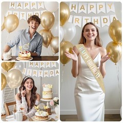 23rd Birthday Decorations Set – 10 White Cream, 10 Gold Balloons, Cake Topper