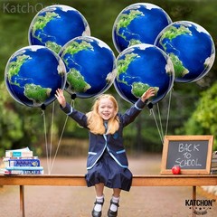 KatchOn 22in Earth Balloons Set 6PCS 4D Globe Planet Party Classroom Decor