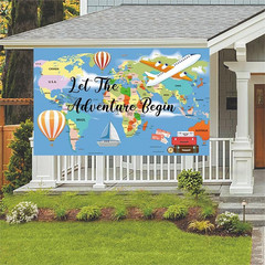Let The Adventure Begin Backdrop Banner with 70.8″X43.3″, Adventure Awaits Bon V