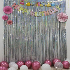 Silver Streamers Party Backdrop – 2Pcs 3.2×8.2ft Tinsel Foil Fringe Curtain for