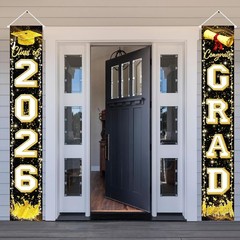 Black Gold Graduation Decorations Class of 2026 Congrats GRAD Porch Sign Bann…