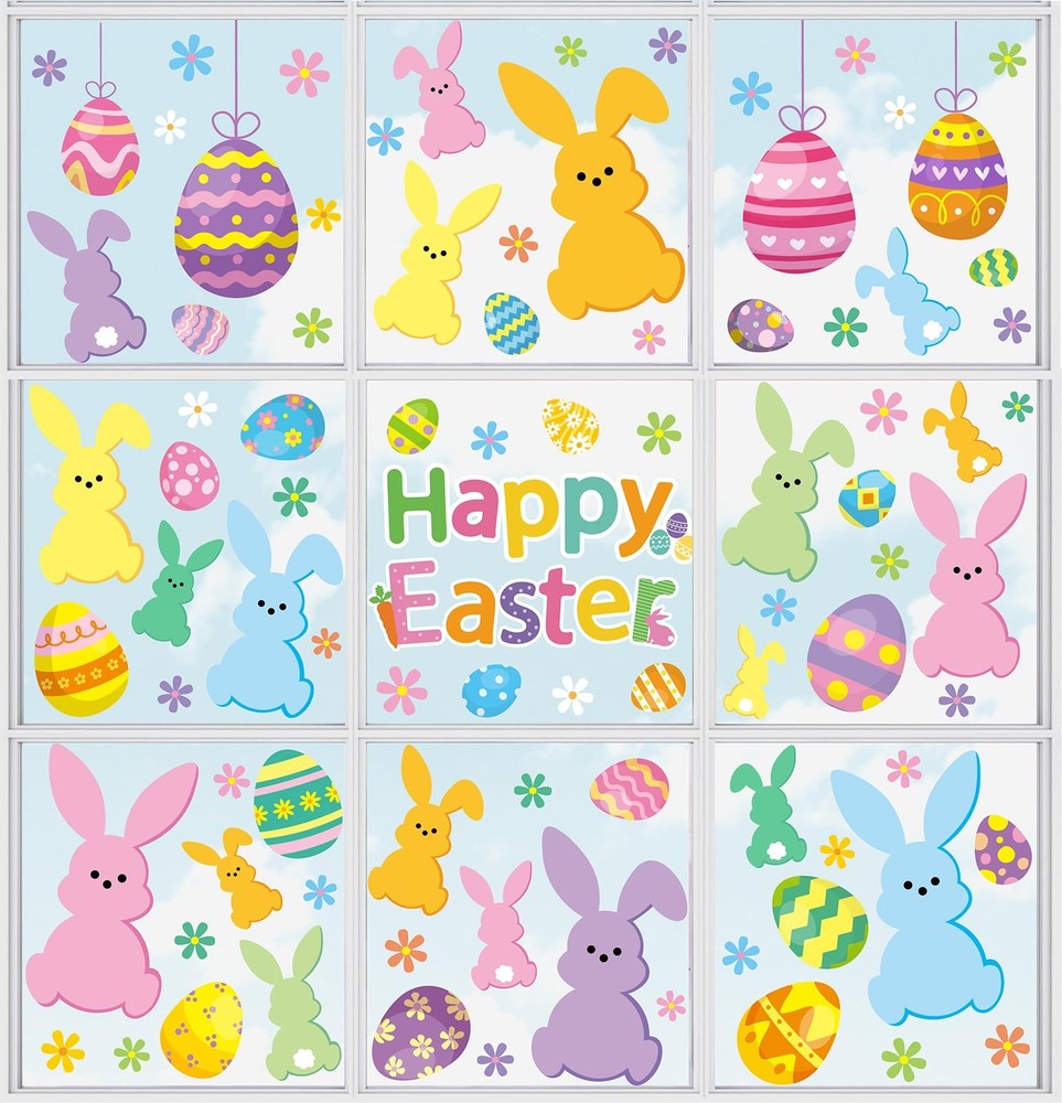Easter Window Clings Window Decorations Extra Large Bunny Rabbit Colorful Floral