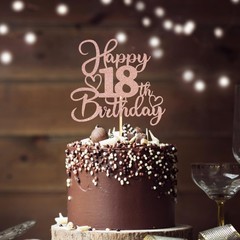 1 PCS 18th Birthday Cake Topper Double Sided Rose Gold Glitter Heart Accent