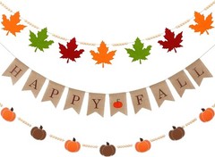 VitalCozy 3 Pcs Pre Strung Happy Fall Banner Felt Happy Fall Garland