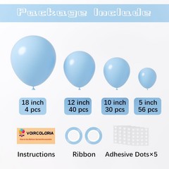 Voircoloria 130pcs Light Blue Balloons Different Sizes 18″ 12″ 10″ 5″ Baby Bl…