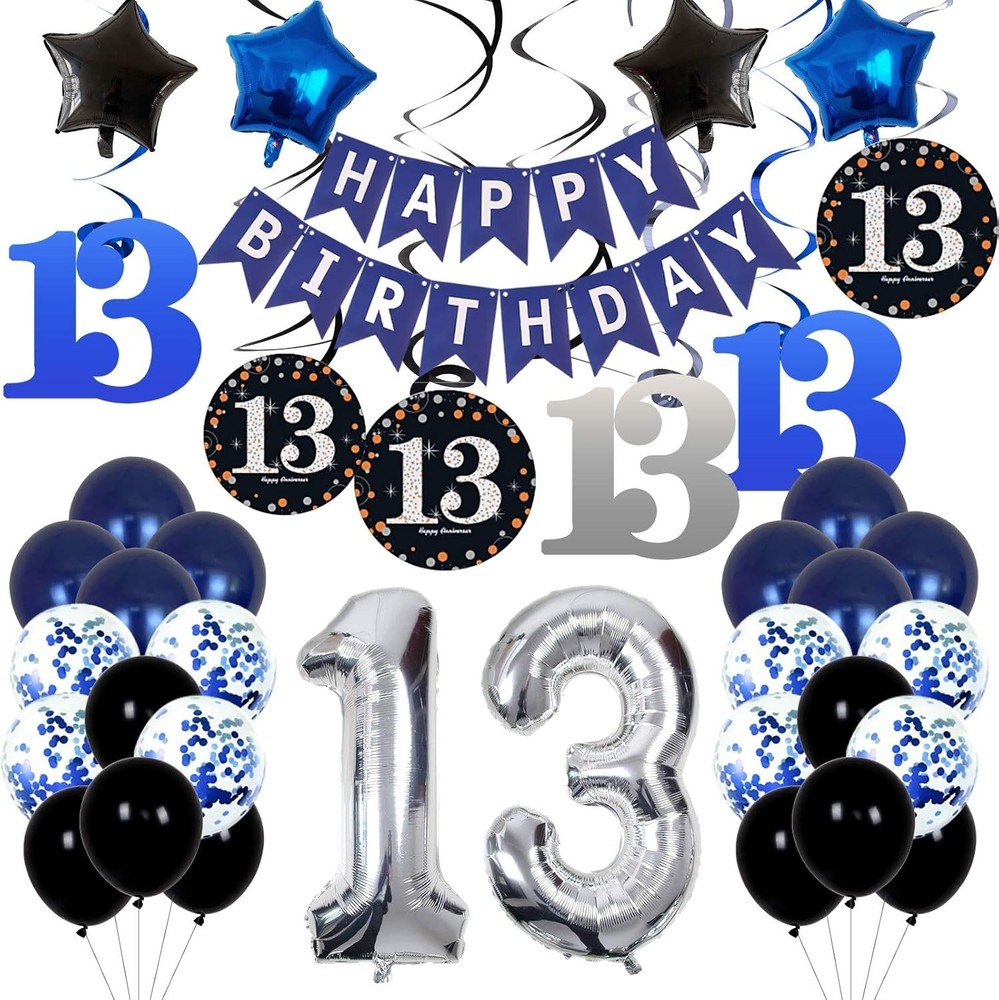 Complete Dark Blue 13th Birthday Party Kit – Banner & High-Quality Balloons