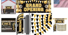 7ft Grand Opening Store Sign Triangle Flags Set – Black Gold