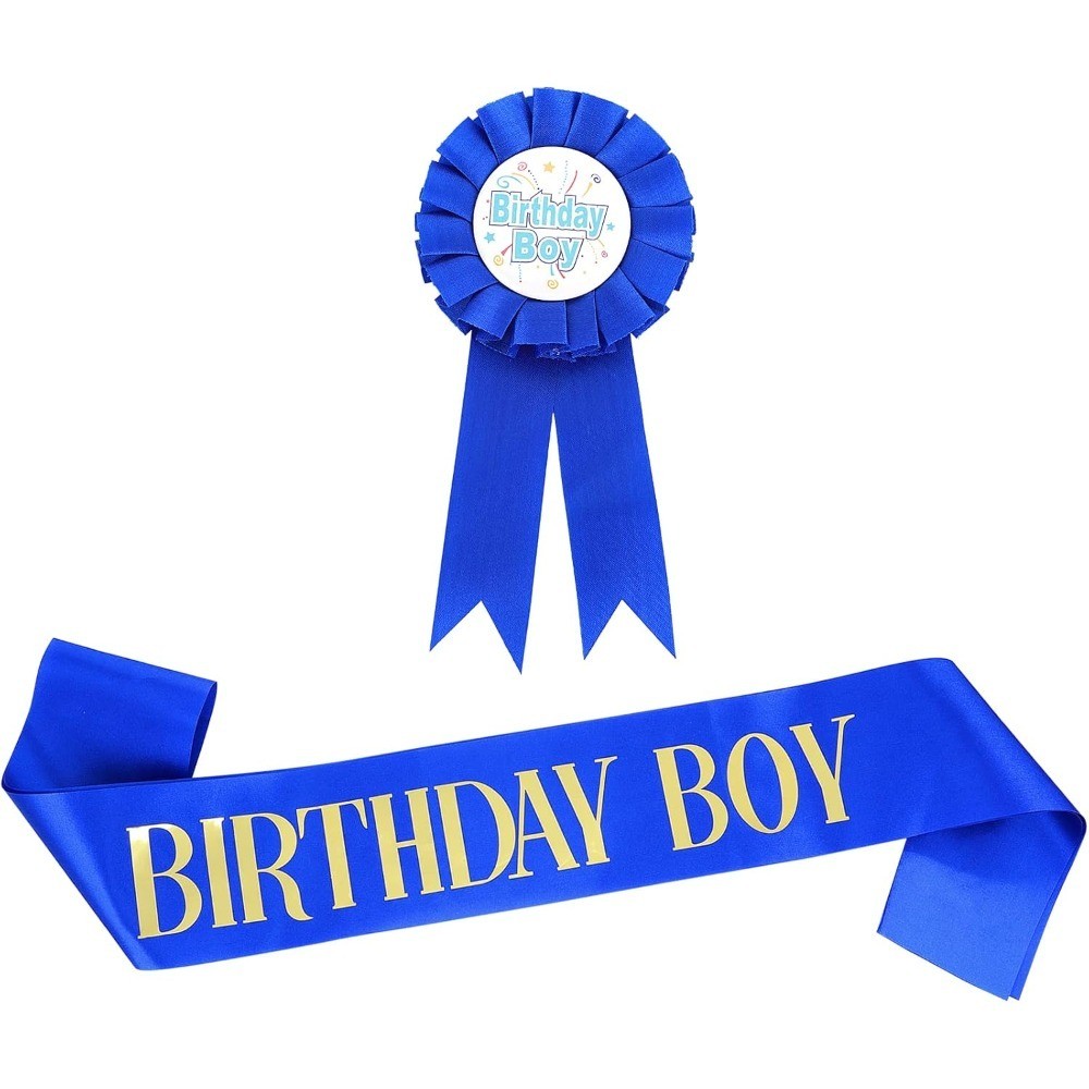 Birthday Boy Decorations Set – Includes Boy Sash, Award Ribbon Badge for