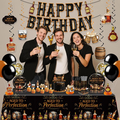 Aged to Perfection Birthday Decorations for Men – 207PCS Whiskey Birthday Decora
