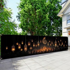Large Waterproof Ramadan Banner 118×35″ – Islamic Decor with Lanterns & Moon for