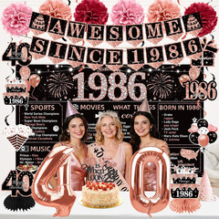 40Th Birthday Decorations for Women, 40 Year Old Black Rose Gold Vintage AWESOME