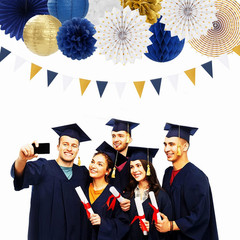Navy-Blue White Gold Party-Decorations – 20Pcs Graduation 2026 Paper Lanterns Fa