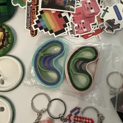 Minecraft Birthday Party Giveaways keychains pins stickers bracelets