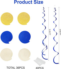 36 Pcs Blue Gold Hanging Swirl Decorations Royal Blue Glitter Gold Beige Felt Sw