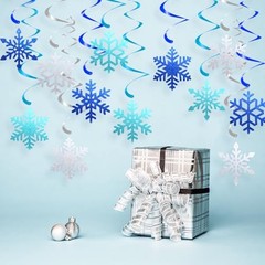 20 Pcs Winter Snowflake Hanging Swirls Decorations – Snowflake Blue Silver