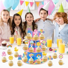 Cartoon Teacher Cake Decorations 3-Tier Girls Happy Birthday Cupcake Stand wi…