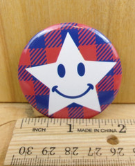 Patriotic Happy Face Star Mini Pin Plaid Checkered Novelty Party Metal Round 14+