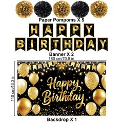 Decorations for Men , Black and Gold Party Decorations, Backdrop, Honeycomb C…