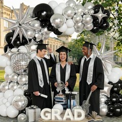 Prom Balloon Garland Arch Kit, Graduation Black Silver White Metallic Balloon…